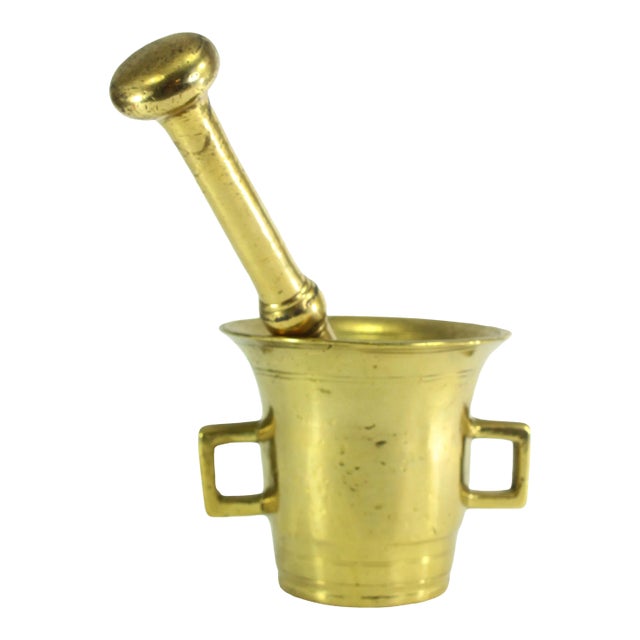 19th Century Apothecary Mortar and Pestle Set, Heavy Solid Bronze/Brass, Polished For Sale