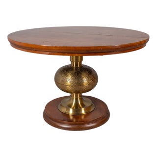 Vintage Italian Round Table in Wood and Brass, 1960s For Sale