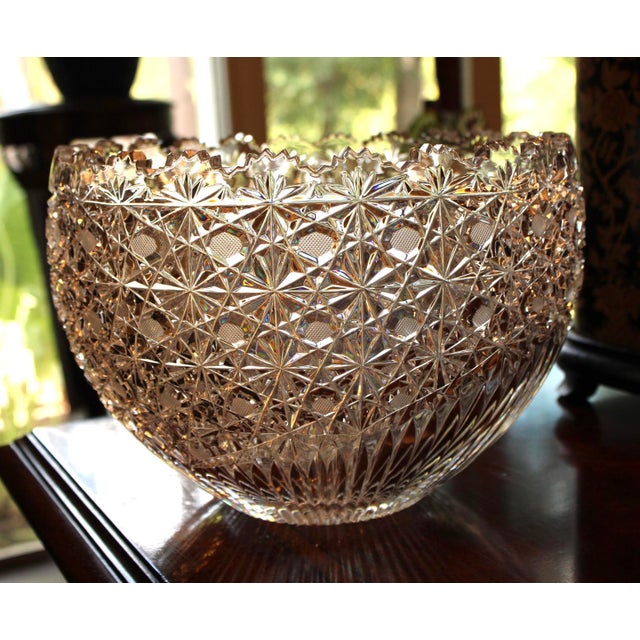 1920s Stunning Large American Brilliant Cut Glass Centerpiece Serving Bowl For Sale - Image 9 of 11