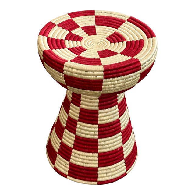 African Natural Woven Seagrass Side Table Red For Sale