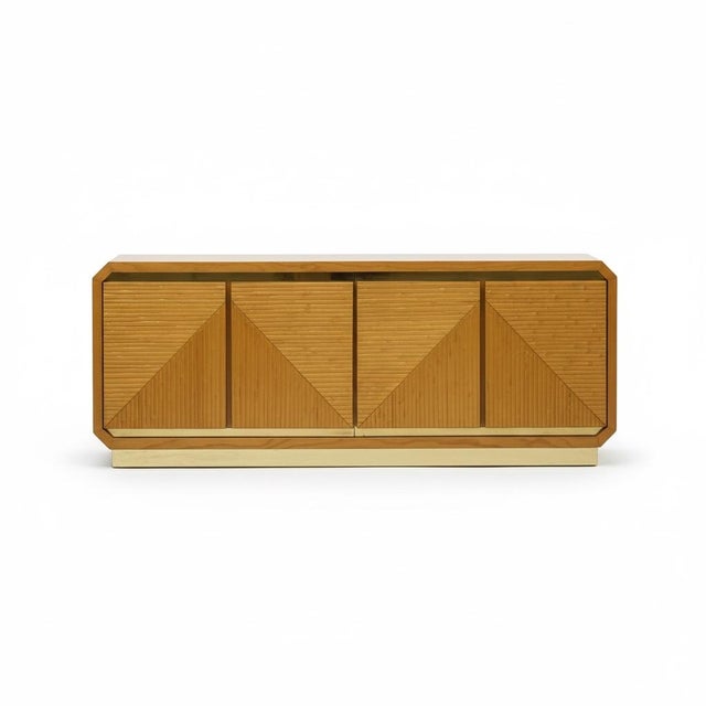 Contemporary 1970s Art Deco Form Faux Bamboo Maple & Brass Modern Credenza or Chest For Sale - Image 3 of 5