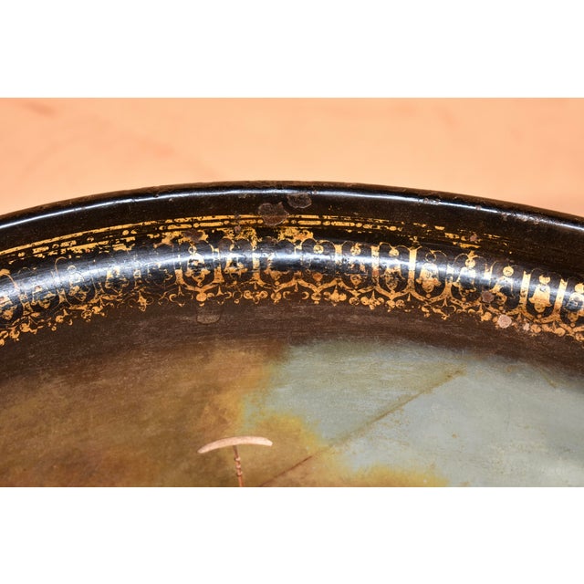 Black Late 19th Century Painted Tole Tray on Base For Sale - Image 8 of 9