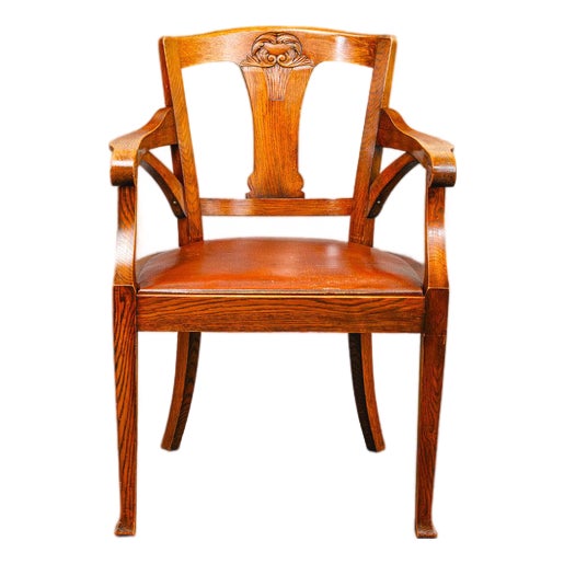 Art Nouveau Oak Armchair For Sale