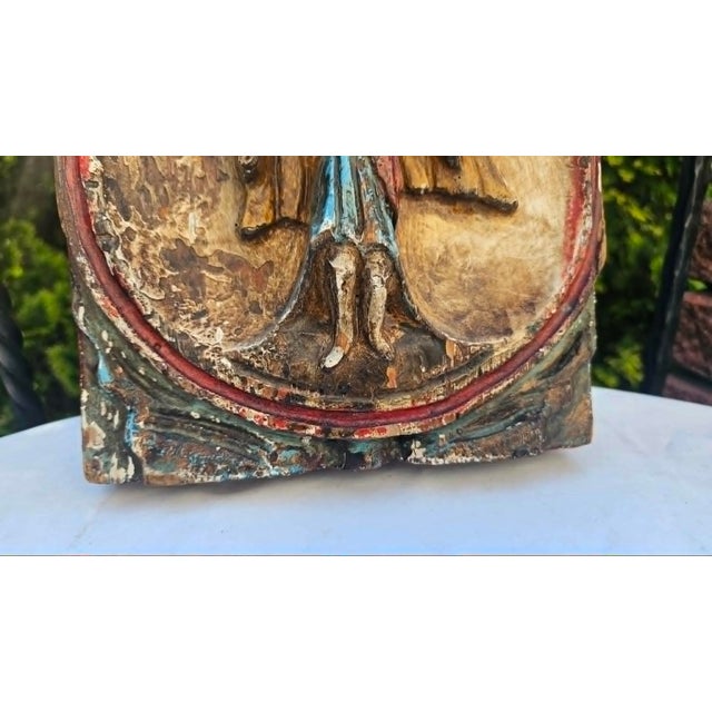 Art Deco Wooden Picture in Carved Bas-Relief with Guardian Angel, 1940s For Sale - Image 6 of 10