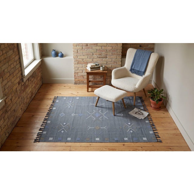 4x6 Gray Flat Weave Wool Diamond Constellation Geometric Modern Carpet Rug For Sale - Image 14 of 15