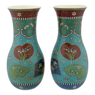 Late 19th Century Totai Shippo Pair of Large Japanese Cloisonne on Porcelain Enamel Vases For Sale