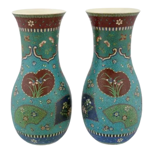 Late 19th Century Totai Shippo Pair of Large Japanese Cloisonne on Porcelain Enamel Vases