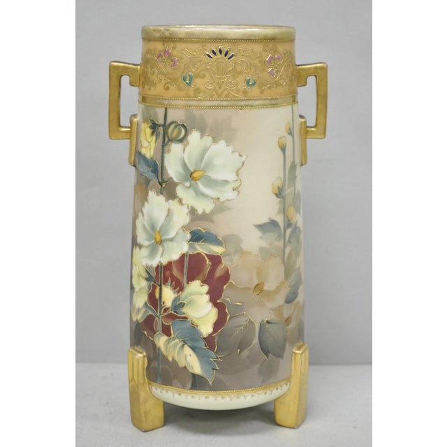 Antique Nippon Noritake Hand Painted Art Nouveau Porcelain Footed Round Vase For Sale - Image 16 of 16