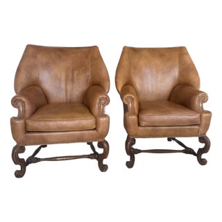 Genuine Leather Accent Chairs Pair - Furguson Copeland For Sale