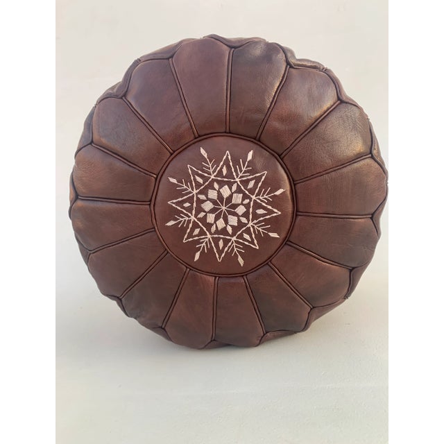 Brown Coffee Moroccan Leather Pouf Cover For Sale - Image 6 of 10