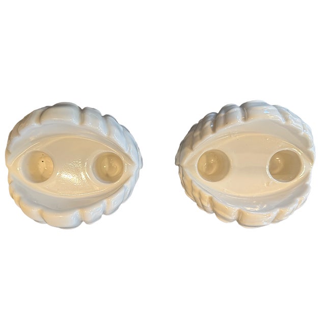 Mid-Century Palm Beach-Style White Abingdon Clam Shell Candlestick Holders For Sale In Seattle - Image 6 of 10