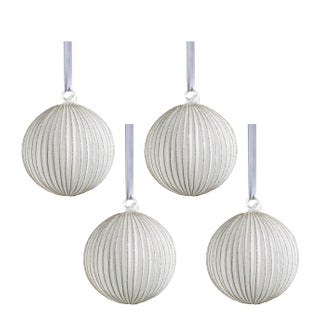 Glittering Elegance 4.75- Inch Silver Glass Ball Ornaments, Set of 4 For Sale