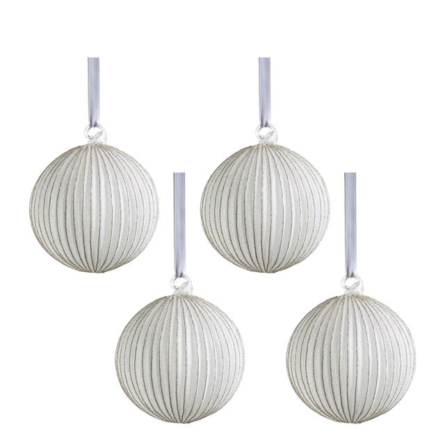 Glittering Elegance 4.75- Inch Silver Glass Ball Ornaments, Set of 4 For Sale