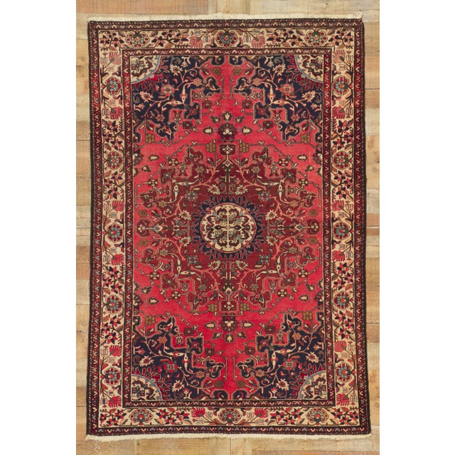 Vintage Red Persian Hamadan Rug - 04'06 X 06'09 For Sale - Image 9 of 10