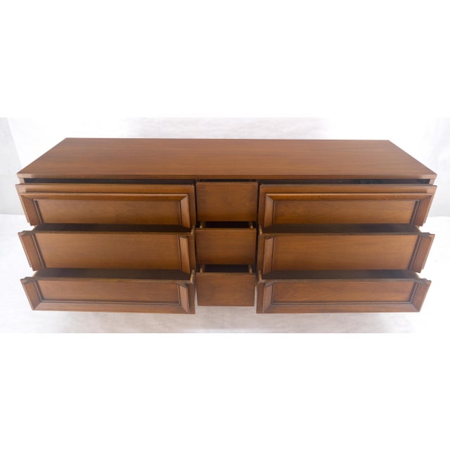 Mid Century Modern Sculpted Walnut 68" Long 9 Drawers Dresser Credenza MINT For Sale - Image 9 of 13