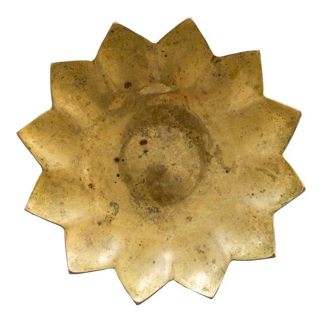 Vintage Brass Sunburst Lotus or Sunflower Catchall or Candle Holder For Sale