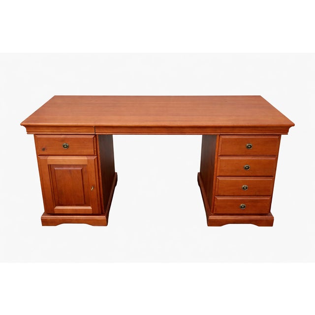 Wood Louis Philippe Style Pine Executive Desk, 1970s For Sale - Image 7 of 7