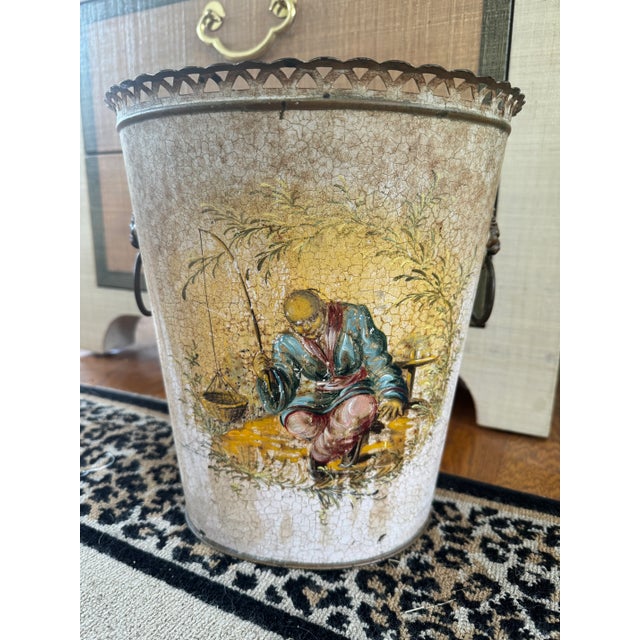 Vintage Tole Chinosierie Waste Bin For Sale - Image 9 of 10