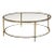 Round 2-Tier Linear Coffee Table in Antiqued Brass Frame With Clear Glass Top & Shelf From the Madeline Stuart Collection For Sale