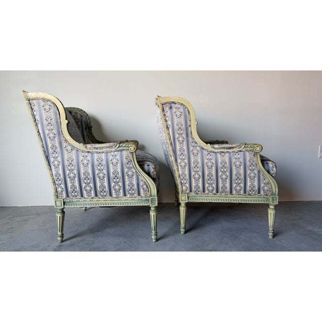 Wood 1970s Pair of French Louis XVI Style Carved Wood Armchairs For Sale - Image 7 of 18
