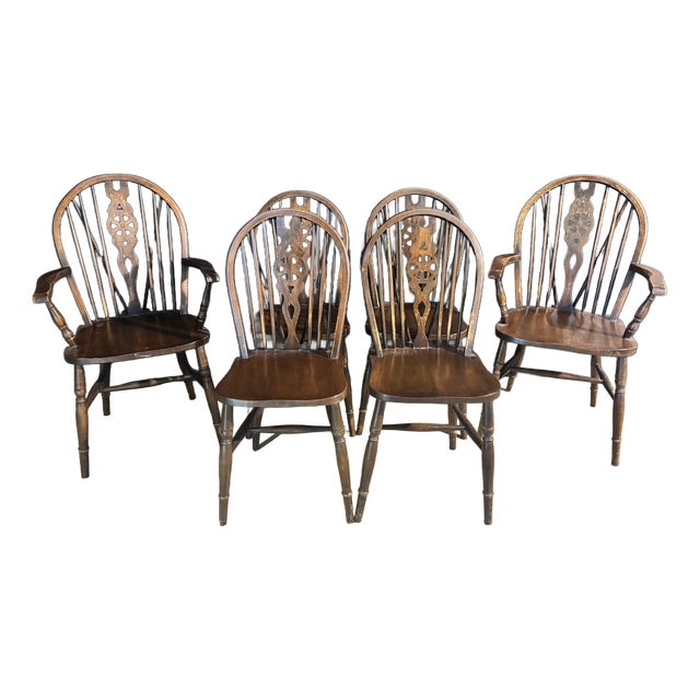 Wheel Back Dining Chairs, 1960s, Set of 6 For Sale