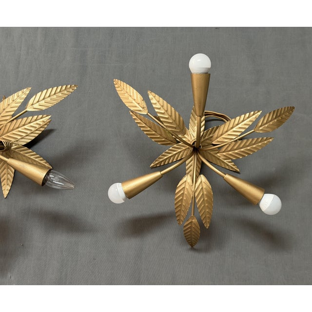 Iron Floral Ceiling Lamps, Spain, 1950s, Set of 3 For Sale - Image 6 of 10