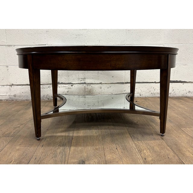 Transitional Vintage Kincaid Elise Glass Top Two Tier Oval Transitional Style Coffee Table For Sale - Image 3 of 13