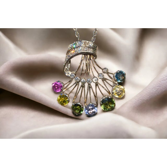Contemporary The Bruny: Unique Art Nouveau Multicolored Sapphire and Diamond Pendant For Sale - Image 3 of 3