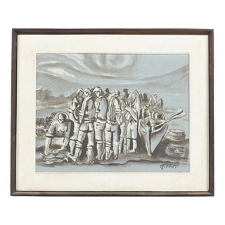 Jerónimo Fernandes Da Silva, Fishermen, 1970s, Oil Painting For Sale