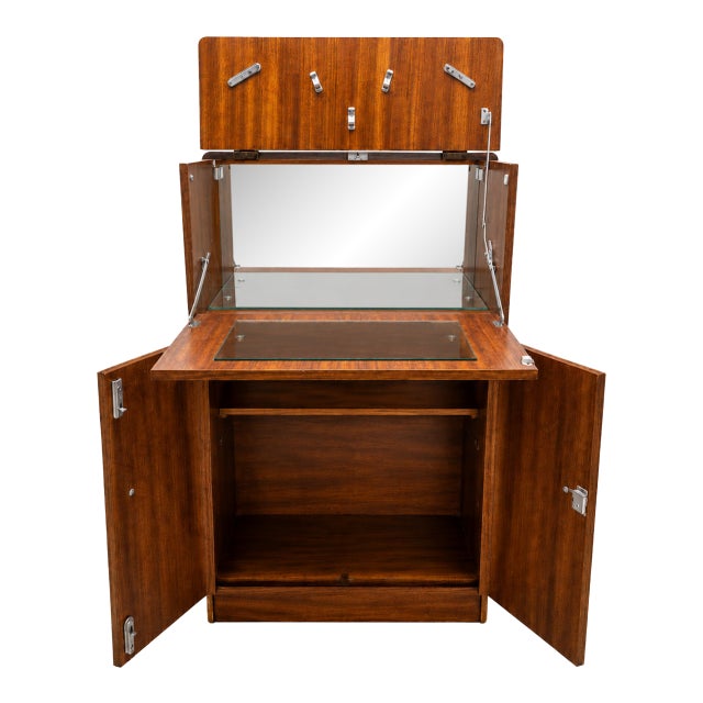 Mid-Century Modern English Cocktail Cabinet / Lighted Folding Dry Bar. Vintage McM. For Sale