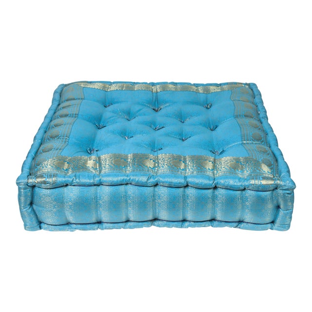 Vintage Mid Century Moroccan Oversized Turquoise Tufted Floor
