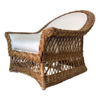 Vintage Coastal Organic Bielecky Brothers–Style Braided Rattan Lounge Chairs For Sale
