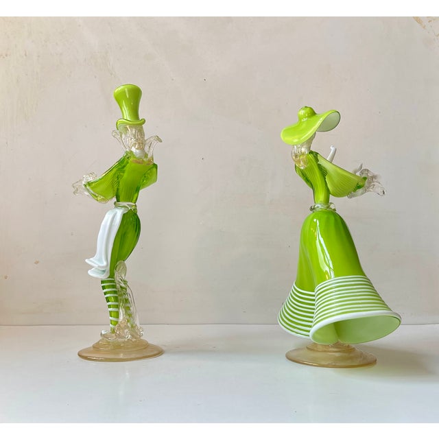 Vintage Kelly Green Venetian Murano Glass Dancers by Franco Toffolo, 1960s, Set of 2 For Sale - Image 4 of 17