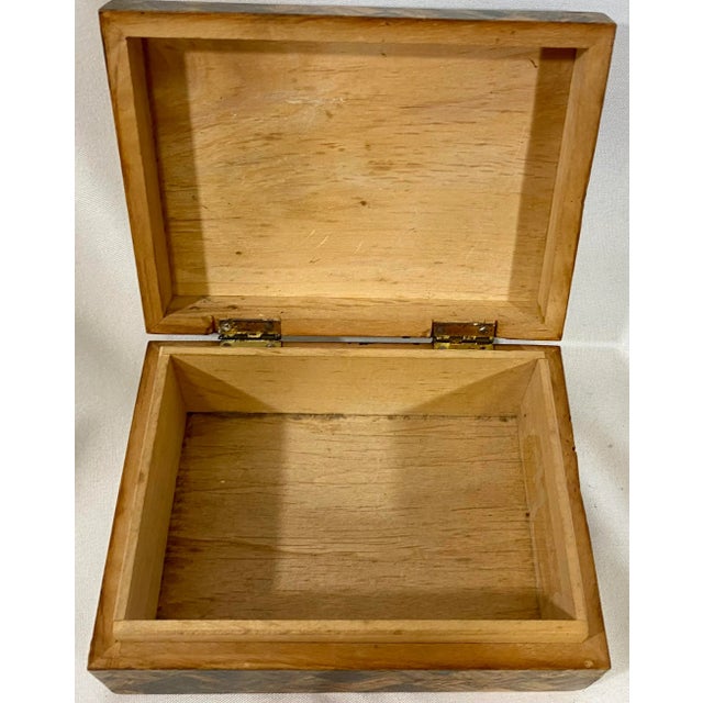 Brown Vintage Hand-Crafted Wooden Box With a Pair of Scotties and Beautiful Parquet Designs From England - Circa 1940 For Sale - Image 8 of 12