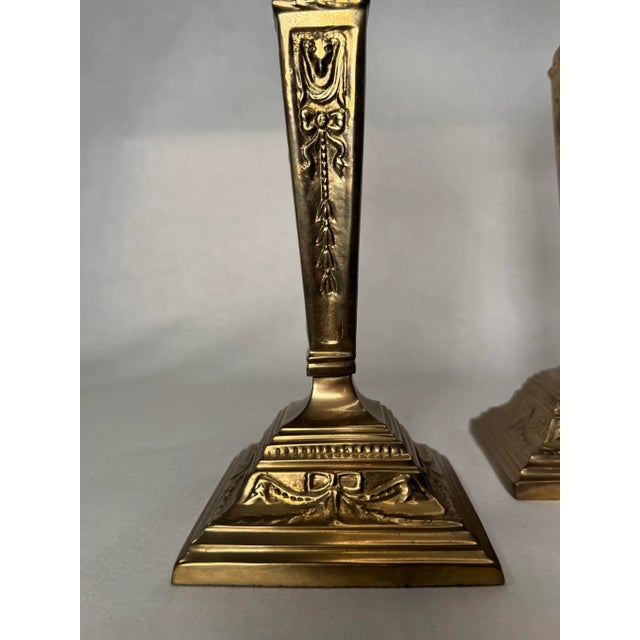 Pair of French Renaissance Solid Brass Candlesticks For Sale - Image 11 of 12