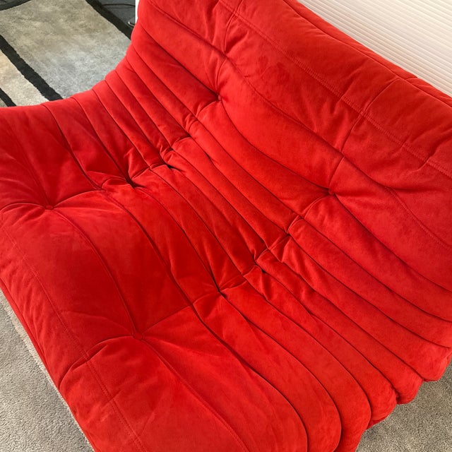 Michel Ducaroy for Ligne Roset Togo Armless Loveseat, Alcantara Goya Red For Sale - Image 10 of 12