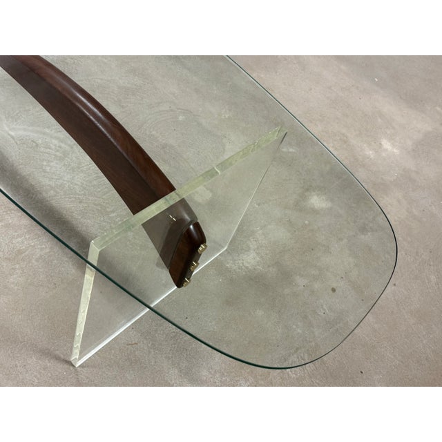 Mid 20th Century Refinished Vladimir Kagan Style Walnut Lucite and Glass Coffee Table For Sale In Boston - Image 6 of 9