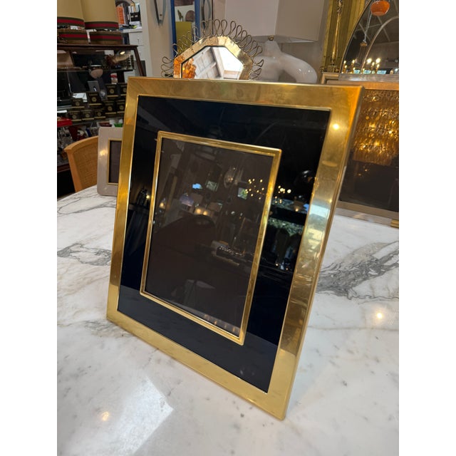 Vintage Italian Brass and Black Glass Picture Frame For Sale - Image 4 of 7