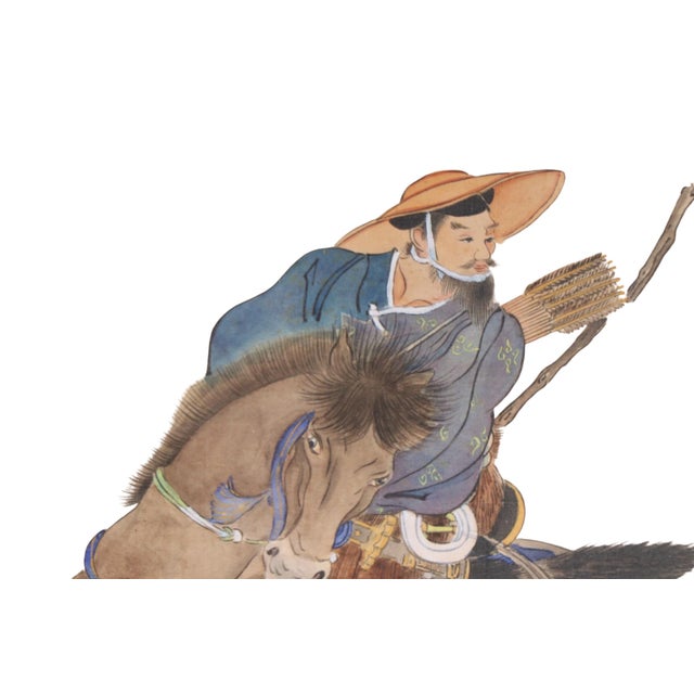 Framed Vintage Japanese Warrior on Horseback For Sale - Image 4 of 5