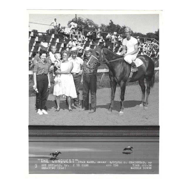 1964 Horse Racing Photograph of the Conquest in the Winner's Circle For Sale