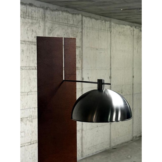 Contemporary Equo X Floor Lamp in Bent Iron with Stainless Steel and Travertine by D´ARK Atelier For Sale - Image 3 of 18