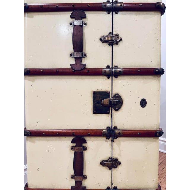 Off-white Authentic Stateroom Steamer Trunk Bar Cabinet - Off White For Sale - Image 8 of 11