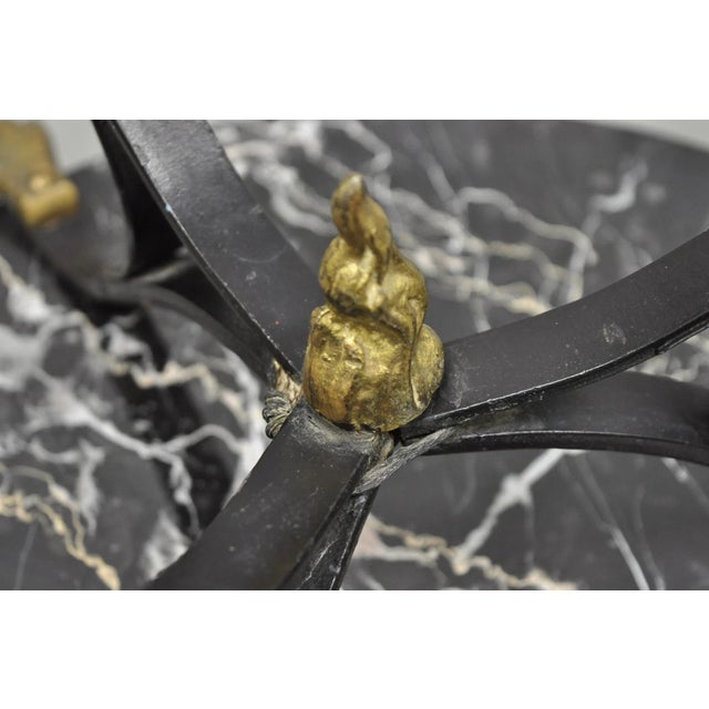 Mid 20th Century Italian Regency Round Marble Top Wrought Iron Brass Swan Low Drink Table - Pair For Sale - Image 10 of 16