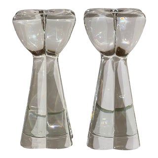 Signed Art Deco Baccarat French Crystal Candlesticks - a Pair For Sale