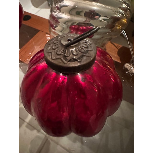 Set of 13 Kugel / Kugel Style Mercury Glass Ornaments in Silver, Gold, and Red For Sale - Image 15 of 16