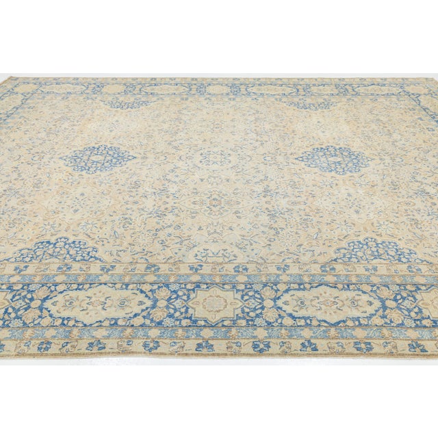 Antique Persian Kerman Wool Area Rug - Pale Blue and Ivory Medallion 10x15 For Sale - Image 11 of 11