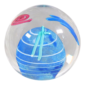 1970s Large Light Blue Signed Art Glass Paperweight