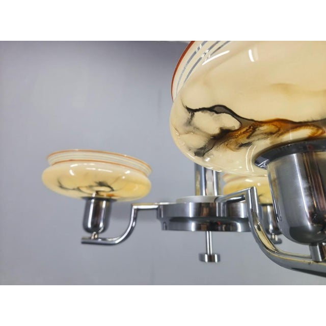 Art Deco Chandelier from Napako in Chrome & Marble Glass, 1930s For Sale - Image 6 of 15