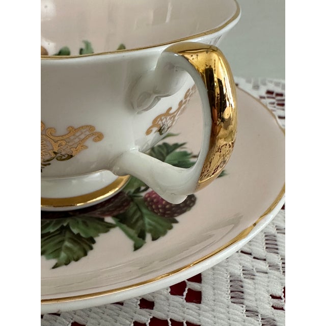 1950s Royal Grafton Wide Mouth Teacup Set, Pale Pink With Fruit Interior For Sale In Boston - Image 6 of 9