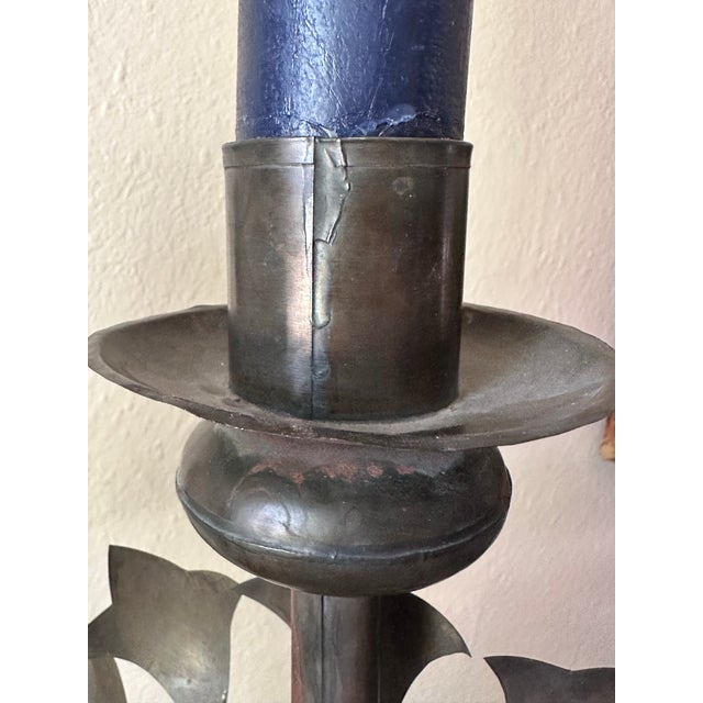 Mid-Century Mexican Tin Candelabra With Sunburst Mirror & Embossed Details For Sale - Image 9 of 12
